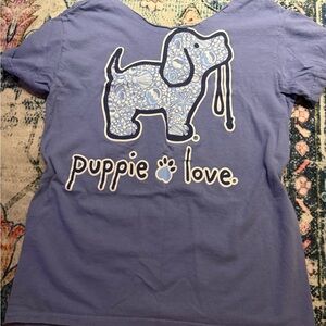 Off shoulder puppy love - Blue Dog T-Shirt